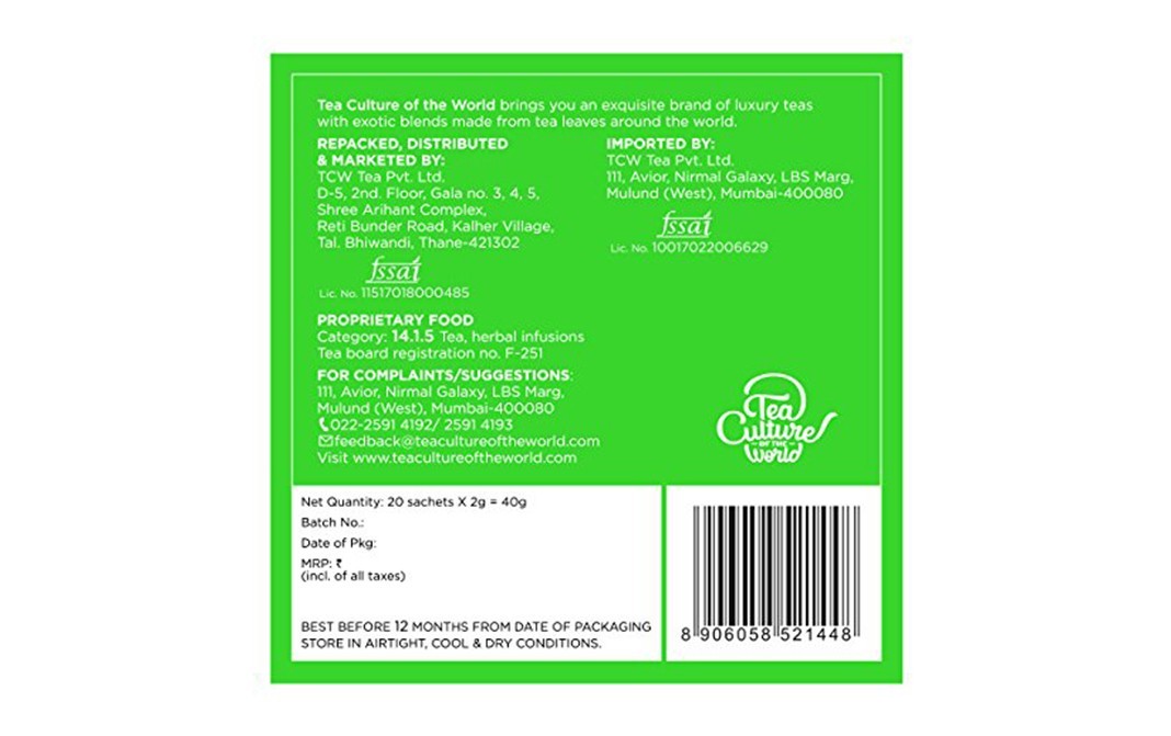Tea Culture Of The World Detox Tea    Pack  20 pcs